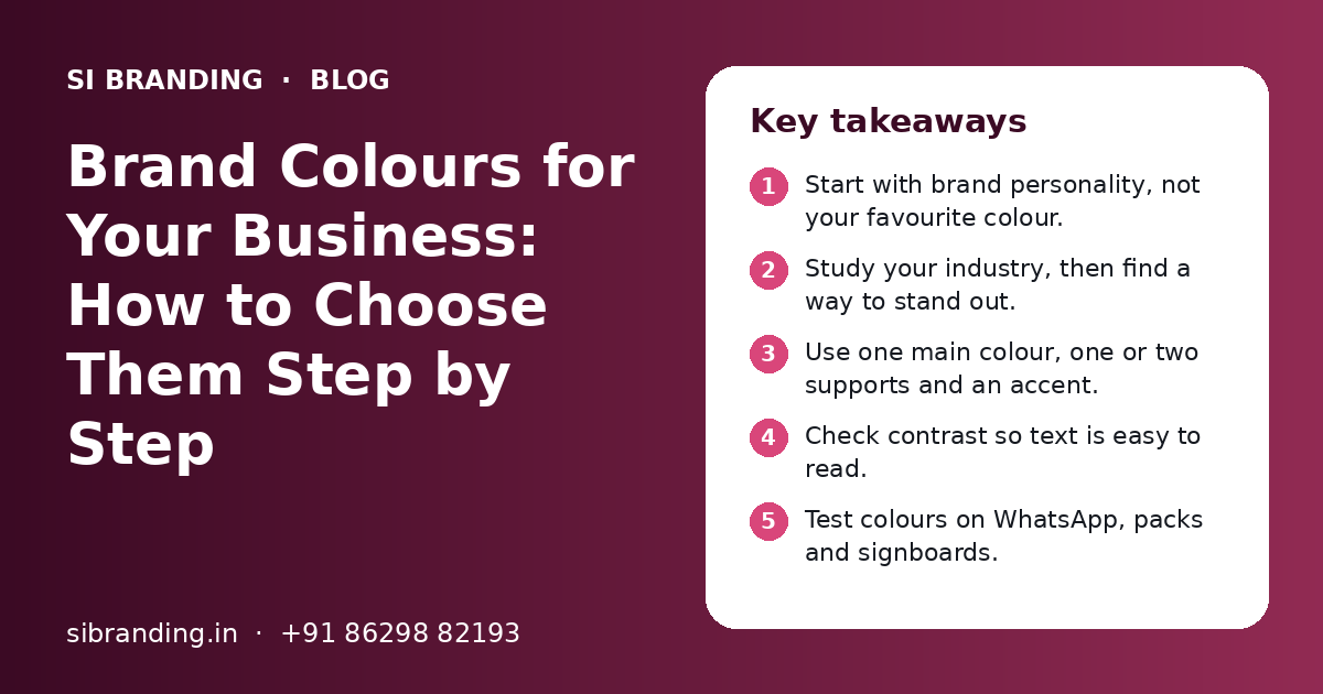 Brand Colours for Your Business: How to Choose Them Step by Step: key takeaways infographic